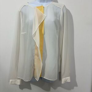 DKNY white long sleeve blouse size L   A602